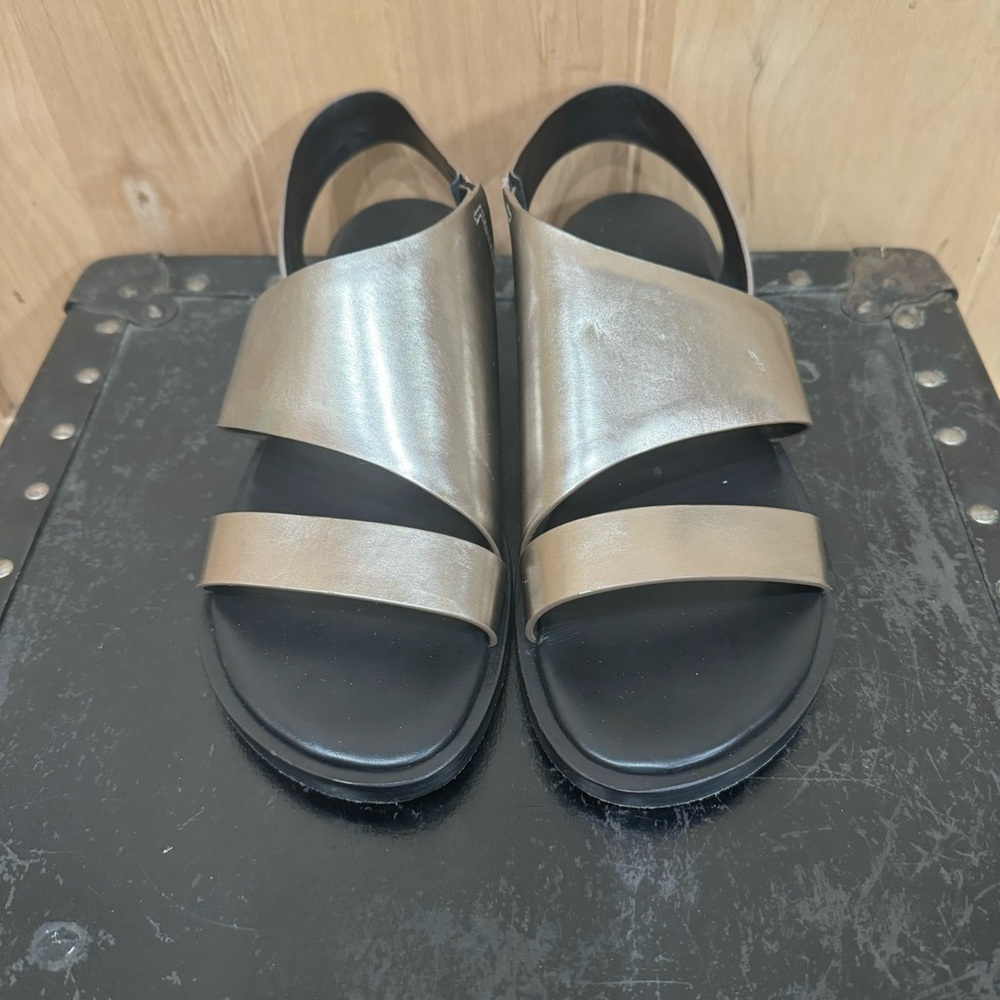 All Saints Leather Pewter Webber Flat Sandals Metallic Size EU 39 - Picture 3 of 16